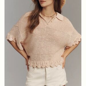 Anthropologie Blush Button-Up Knit Sweater
